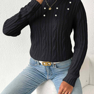 Cable-Knit Round Neck Long Sleeve Sweater