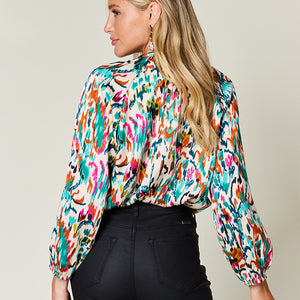 Double Take Full Size Printed Button Up Long Sleeve Shirt