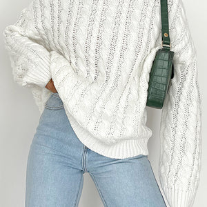 Openwork Round Sleeve Cable-Knit Sweater