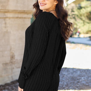 Basic Bae Full Size Ribbed Round Neck Long Sleeve Knit Top