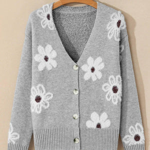 Flower Button Up Long Sleeve Cardigan