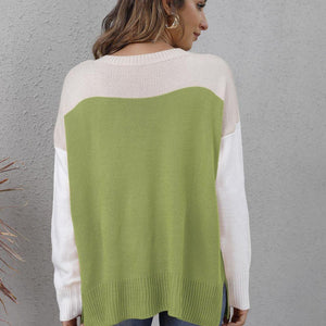 Color Block Round Neck Sweater