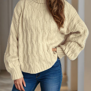 Cable-Knit Turtleneck Long Sleeve Sweater