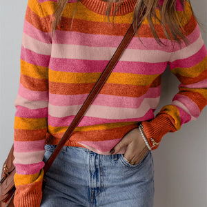 Striped Round Neck Long Sleeve Sweater