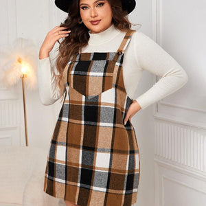 Honey Plus Size Plaid Wide Strap Overall Dress