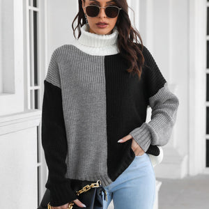 Contrast Turtleneck Long Sleeve Sweater