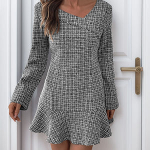 Perfee Asymmetric Long Sleeve Mini Dress