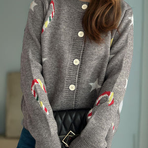 Candy Cane & Star Button Down Long Sleeve Cardigan