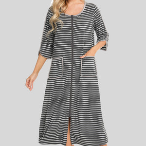 Round Neck Three-Quarter Sleeve Midi Night Dress