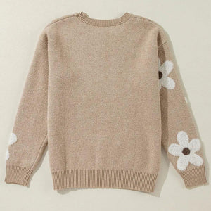 Flower Round Neck Long Sleeve Sweater