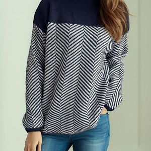 Contrast Turtleneck Long Sleeve Sweater