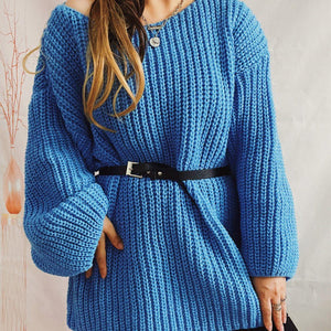 Boat Neck Long Sleeve Sweater with Belt