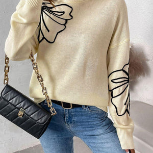 Perfee Mock Neck Dropped Shoulder Long Sleeve Sweater