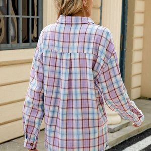 Plaid Collared Neck Long Sleeve Shirt