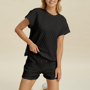 Double Take Full Size Texture T-Shirt and Shorts Set