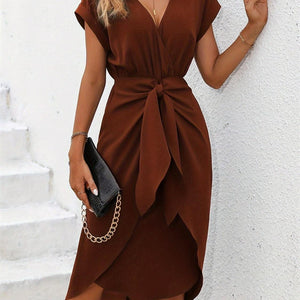 Tied Surplice Short Sleeve Dress