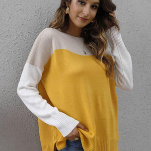 Color Block Round Neck Sweater