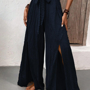 Honey Tied Slit Wide Leg Pants