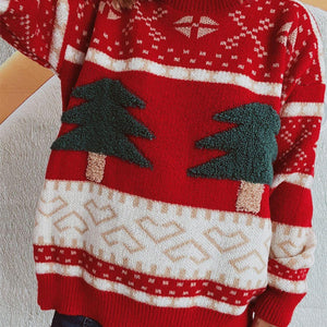 Christmas Tree Mock Neck Long Sleeve Sweater