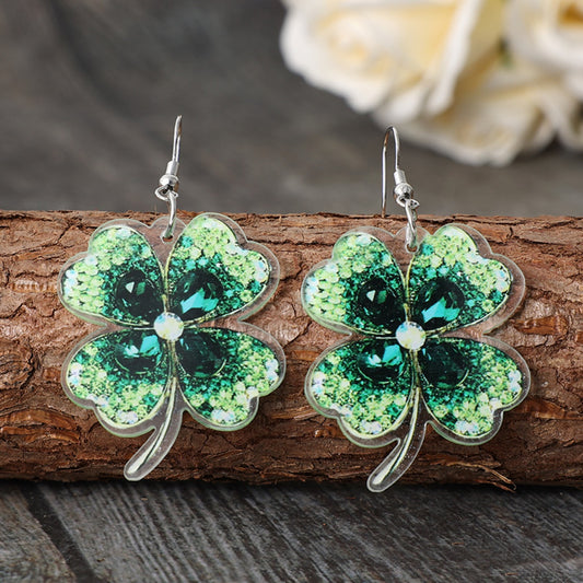 Lucky Clover Acrylic Dangle Earrings