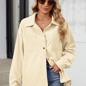 Button Up Dropped Shoulder Long Sleeve Outerwear