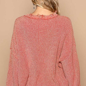 POL Distressed Washed Drop Shoulder Sweater