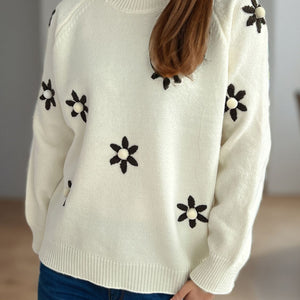 Flower Round Neck Raglan Sleeve Sweater