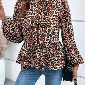 Ivy Lane Peplum Tied Long Sleeve Blouse