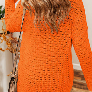 Openwork Round Neck Long Sleeve Sweater