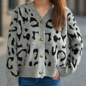 Leopard V-Neck Button Up Cardigan