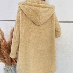 Fuzzy Button Up Hooded Jacket