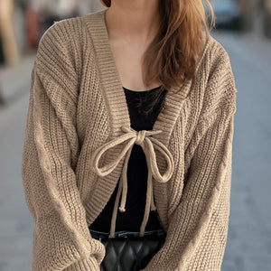 Tied Dropped Shoulder Long Sleeve Cardigan