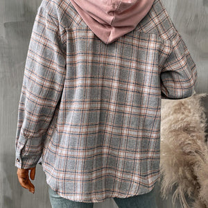 Plaid Long Sleeve Hooded Jacket