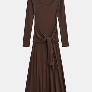 Basic Bae Tied Scoop Neck Long Sleeve Maxi Dress