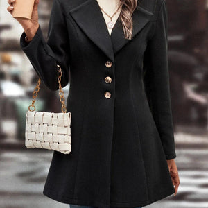 Collared Neck Long Sleeve Longline Coat