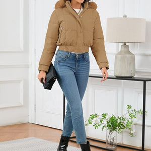 Pocketed Long Sleeve Cropped Hooded Winter Coat