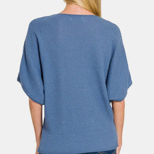 Zenana V-Neck Short Sleeve Dolman Sweater