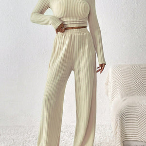 Honey Scoop Neck Long Sleeve Top and Pants Set