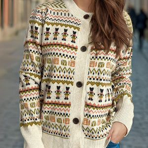 Graphic Button Down Long Sleeve Cardigan