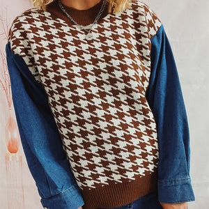 Houndstooth Denim Sleeve Sweater