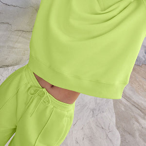 Round Neck Long Sleeve Top and Elastic Waist Pants Set