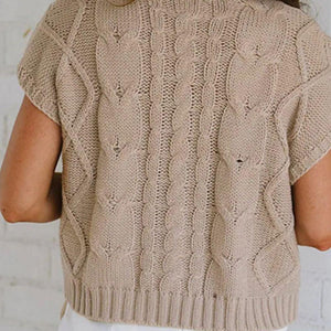 Cable-Knit Tied Mock Neck Short Sleeve Sweater