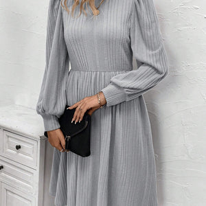 Textured Turtleneck Long Sleeve Dress