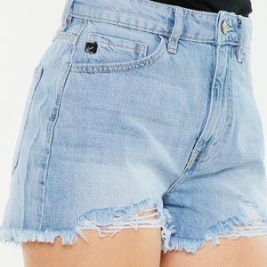 Kancan Raw Hem Distressed High Waist Denim Shorts