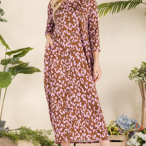 Celeste Full Size Leopard Contrast Dress with Pockets