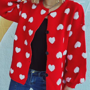 Heart Button Up Long Sleeve Cardigan