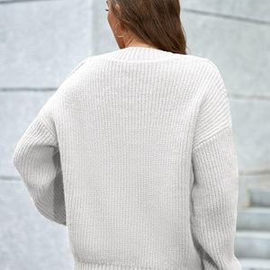 V-Neck Dropped Shoulder Long Sleeve Sweater