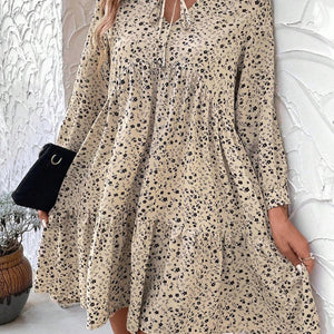 Tied Printed Long Sleeve Mini Dress