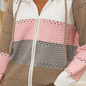 Color Block  Drawstring Hooded Sweater