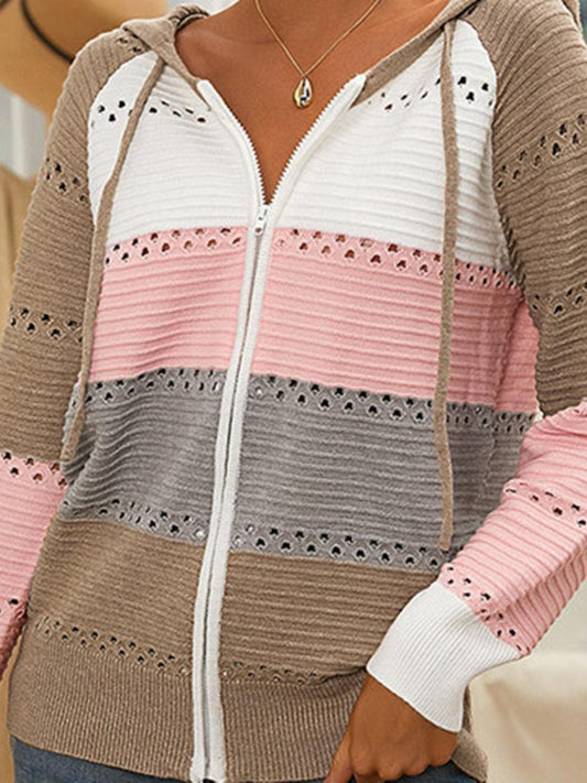 Color Block  Drawstring Hooded Sweater